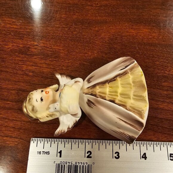 Vintage Ceramic Angel Figurine With Gold-tone Halo & Bunny - Picture 6 of 6